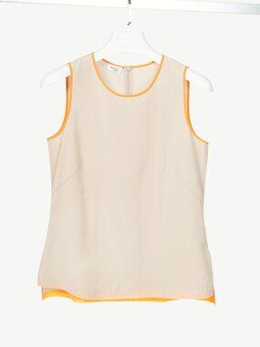 Akris Punto Grey Silk Crepe de Chine Piped Tank